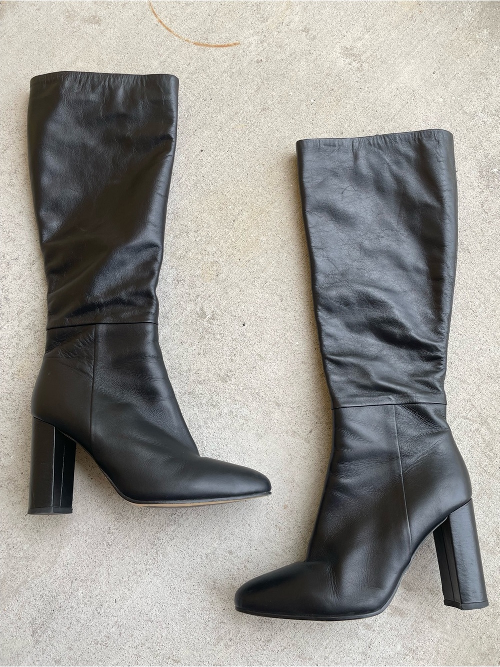 Tony Bianco Bellez Black Leather Knee High Heeled Boots 8.5 Chic Minimalist Vamp